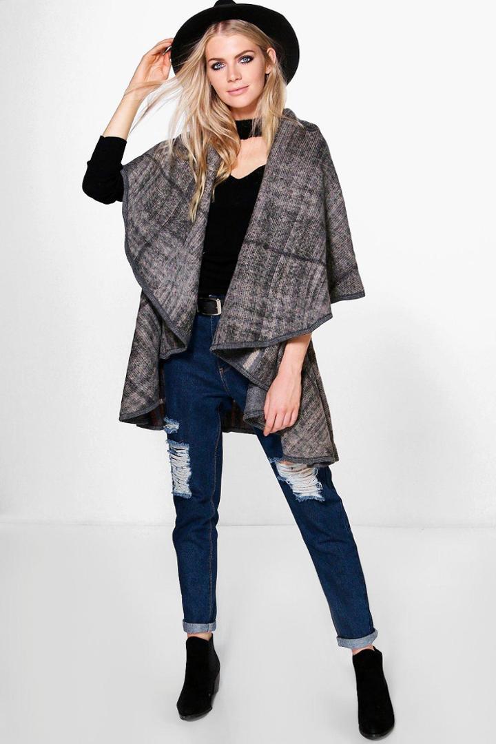 Boohoo Elizabeth Check Sleeveless Gilet Cape Grey