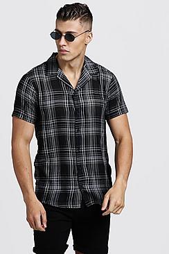 Boohoo Yarn Dye Check Short Sleeve Revere Shirt