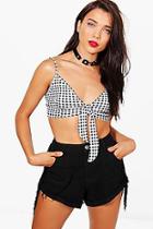 Boohoo Petite Alice Gingham Knot Front Crop Top
