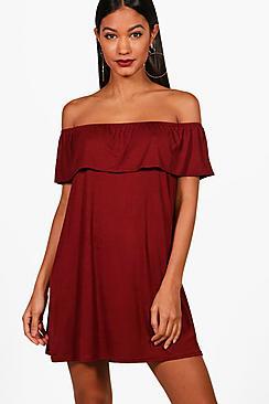 Boohoo Liberty Off The Shoulder Jersey Swing Dress