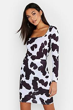 Boohoo Tall Cow Print A-line Mini Skirt