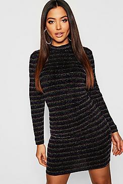 Boohoo Metallic Rainbow Stripe Bodycon Mini Dress
