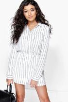 Boohoo Ada Striped Shirt Style Playsuit White