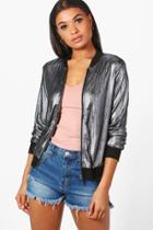 Boohoo Zoe Metallic Bomber Jacket Silver