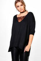 Boohoo Plus Kerry Lace Detail Jumper Black