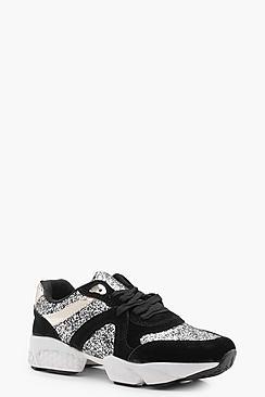 Boohoo Bethany Sports Knit Glitter Trainer