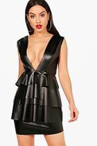 Boohoo Eva Pu Extreme Plunge Layered Skirt Mini Dress