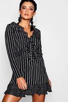 Boohoo Olivia Mixed Print Ruffle Detail Tea Dress