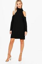 Boohoo Lacey Cold Shoulder Knitted Rib Dress