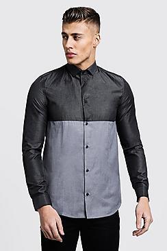 Boohoo Colour Block Long Sleeve Slim Fit Shirt