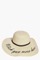 Boohoo Freya Wish You Were Here Straw Hat Cream