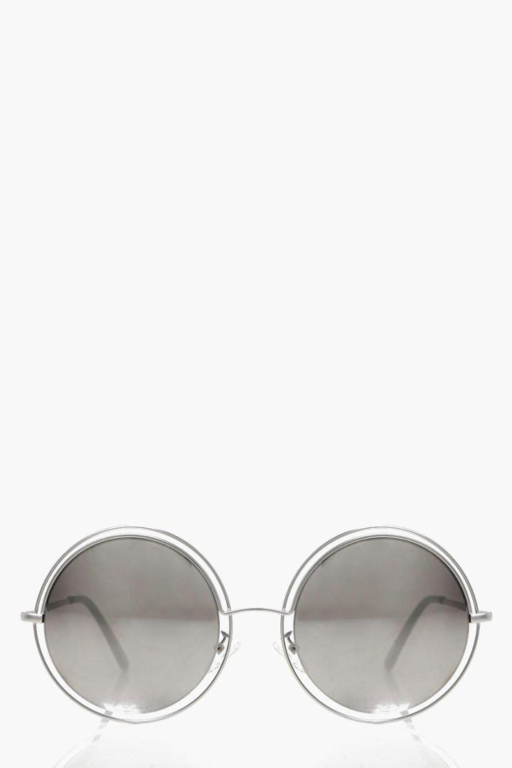 Boohoo Ellie Cut Out Mirrored Round Sunglasses Silver