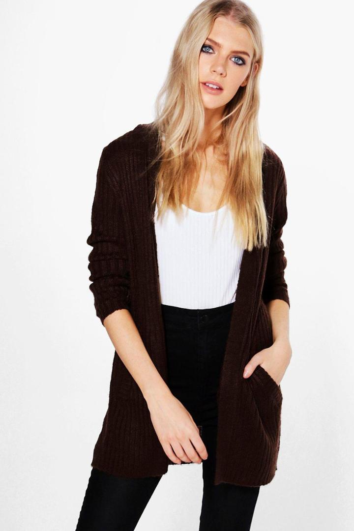 Boohoo Jessica Edge To Edge Cardigan Chocolate