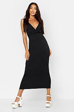 Boohoo Jersey V Neck Ruffle Maxi Dress