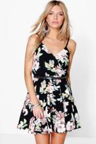 Boohoo Cammi Floral Wrap Skater Dress Multi