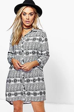 Boohoo Plus Elda Paisley Shirt Dress