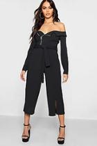 Boohoo Graduate Fashion Week Biker Detail Bardot Jumpsuit