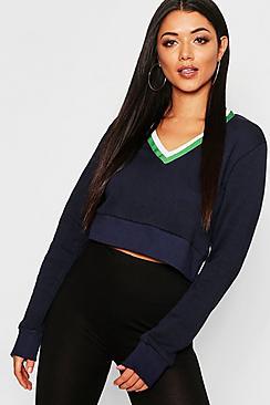 Boohoo V Neck Tape Detail Sweater