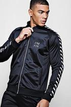 Boohoo Tricot Tape Bomber With Rubberised Man Branding