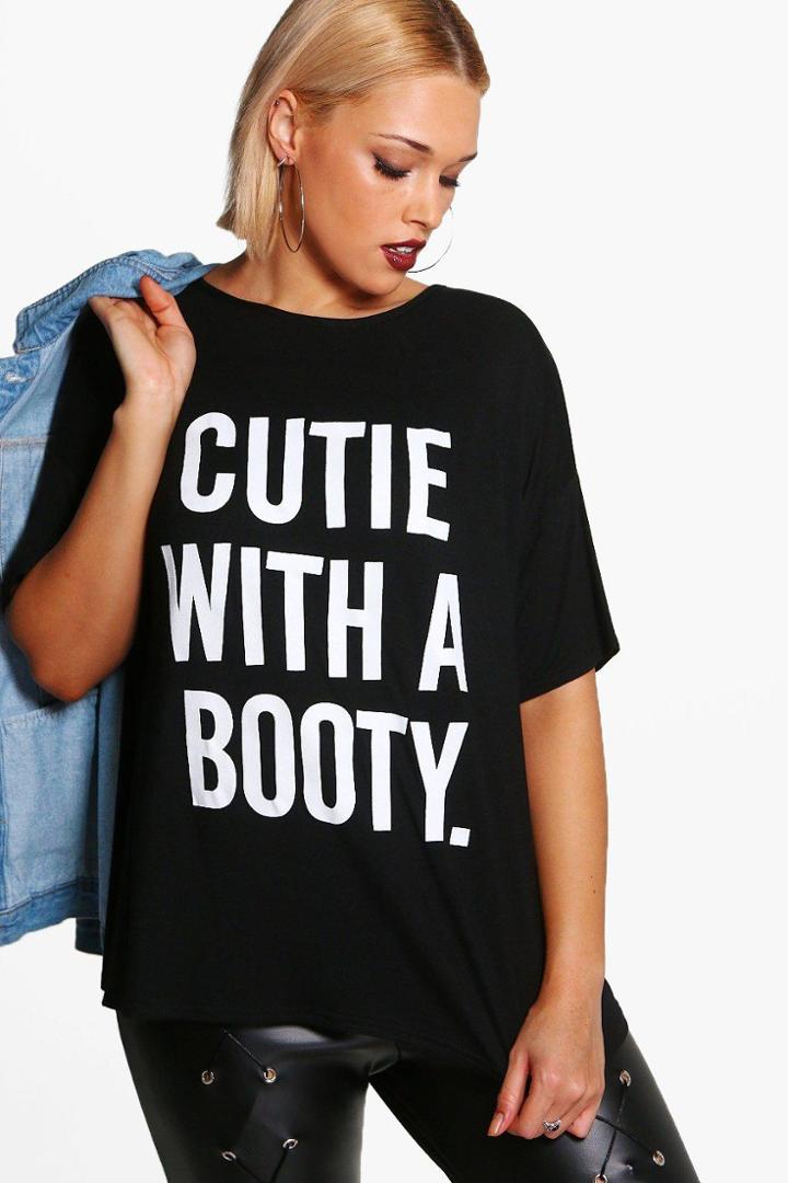 Boohoo Plus Rachel Oversized Slogan Tee Black