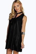 Boohoo Aeryn Metallic Tie Neck Swing Dress