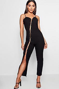 Boohoo Pierced Slashed Front Strappy Jumpsuit