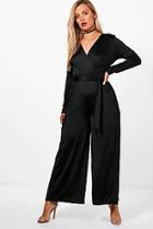 Boohoo Plus Anna Slinky Wrap Over Tie Waist Jumpsuit