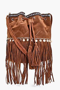 Boohoo Katie Aztec Coin Trin Tassel Buckle Bag