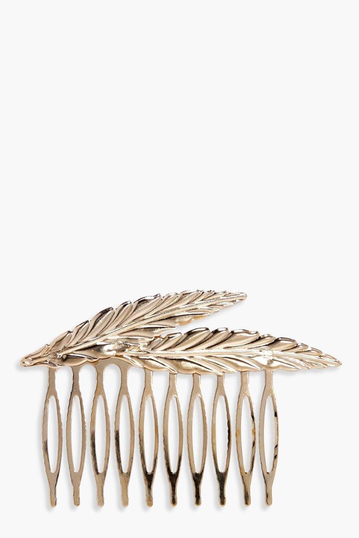 Boohoo Matilda Double Feather Hair Slide Gold