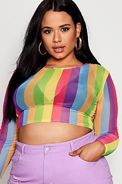 Boohoo Plus Issy Rainbow Stripe Crop Top