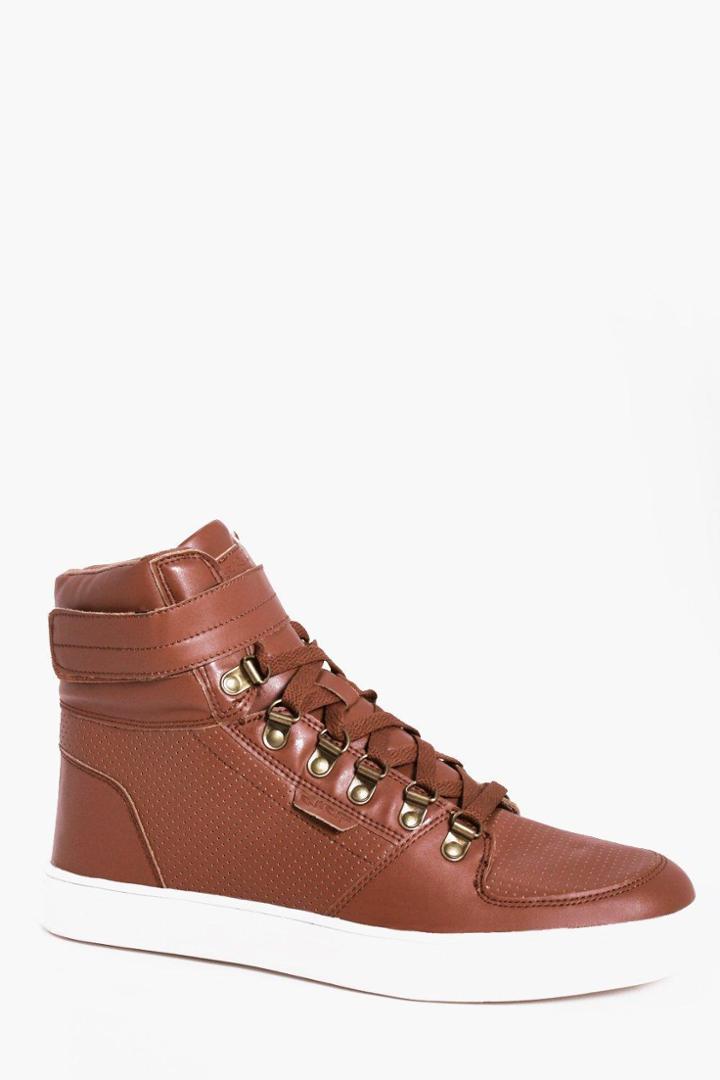 Boohoo Pu Hi Top With Velcro Fastening Tan