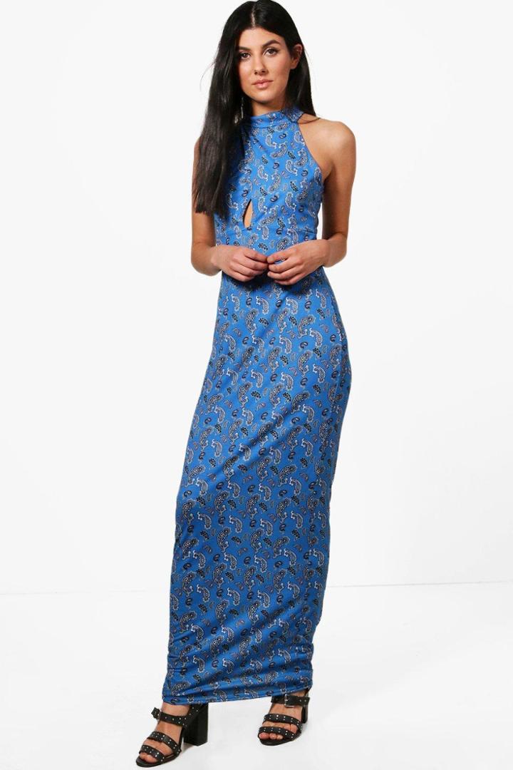 Boohoo Georgina Keyhole Detail Maxi Dress Blue