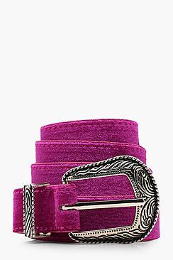 Boohoo Emma Berry Velvet Western Belt