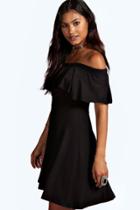 Boohoo Freya Frill Off Shoulder Skater Dress Black