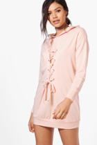 Boohoo Isobel Lace Up Front Sweat Dress Peach