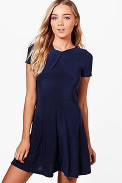 Boohoo Molly Wrap Detail Skater Dress