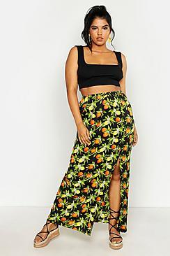 Boohoo Plus Lemon Print Maxi Skirt