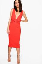 Boohoo Emi Ruched Front Detail Open Back Midi Dress Orange