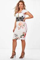 Boohoo Plus Lisa Floral Scuba Lace Waisted Midi Dress