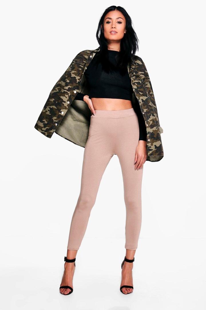 Boohoo Larah Basic High Waist Leggings Sand