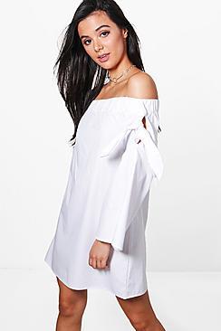 Boohoo Whitney Tie Sleeve Shift Dress