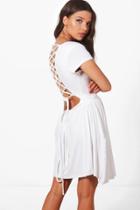 Boohoo Indi Strappy Back Skater Dress White