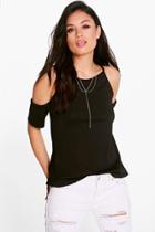 Boohoo Daisy Off The Shoulder Strappy Back Top Black