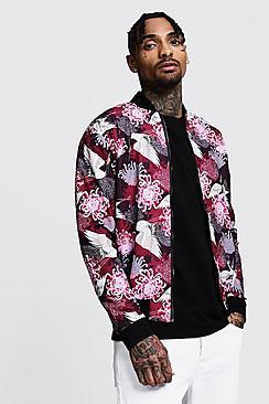 Boohoo Crane Print Bomber Jacket