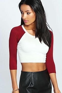Boohoo Emma Raglan Sleeve Crop Top