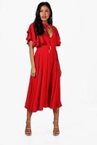 Boohoo Freyja Ruffle Angel Sleeve Bolo Tie Midaxi Dress