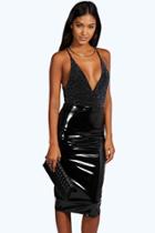 Boohoo Carla High Shine Patent Midi Skirt Black
