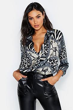 Boohoo Tall Chain & Animal Print Shirt