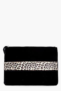 Boohoo Erin Boutique Suede Animal Strap Clutch Bag