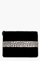 Boohoo Erin Boutique Suede Animal Strap Clutch Bag